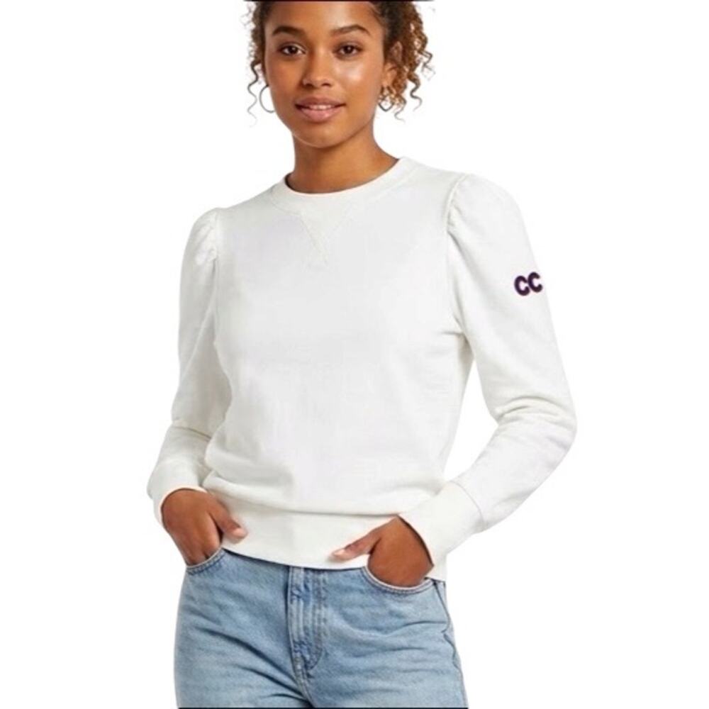 NWOT Sail to Sable White Puff Sleeve CC Embroidered Sweatshirt Size XS